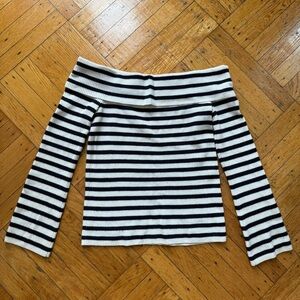 Club Monaco Black and White Striped Off-Shoulder Blouse